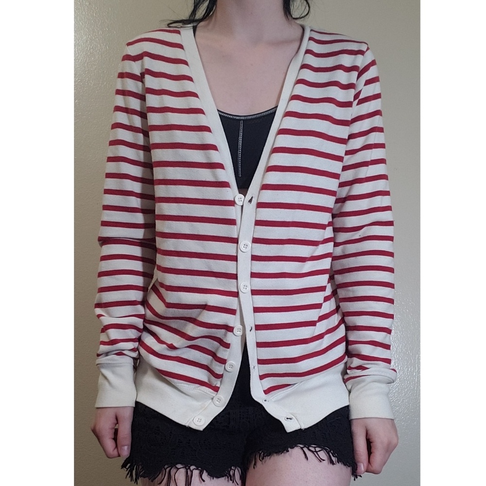 Red and white striped cardigan